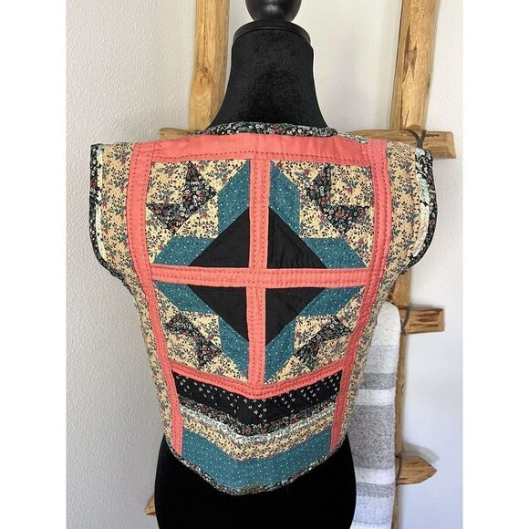 Vintage Quilt Reversible Vest With Cap Sleeve One Of A Kind Size S - Picture 6 of 16